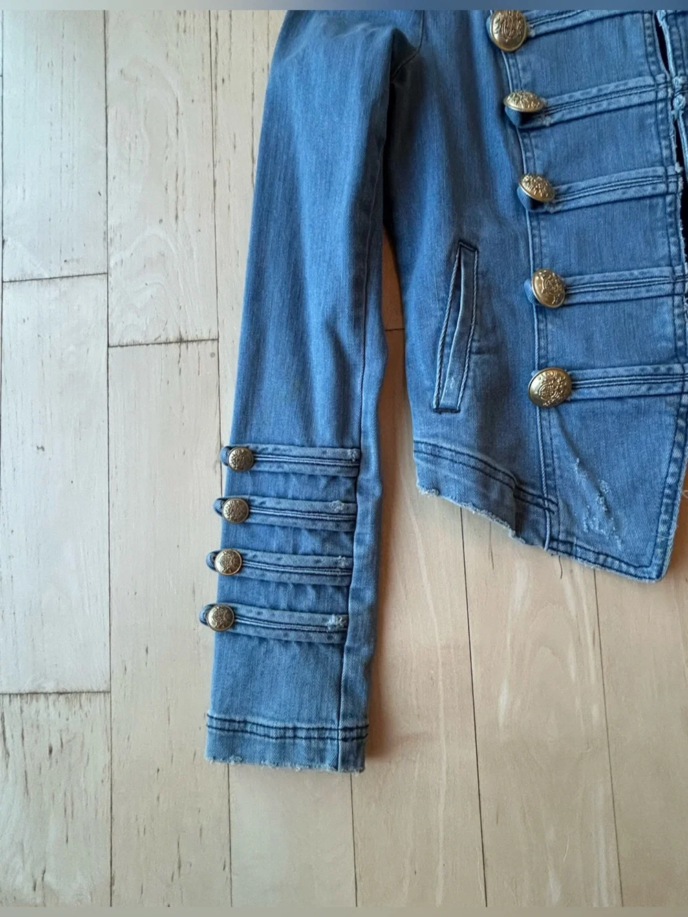 Free People Light Blue Denim Military Jacket Size XS - Picture 10 of 16
